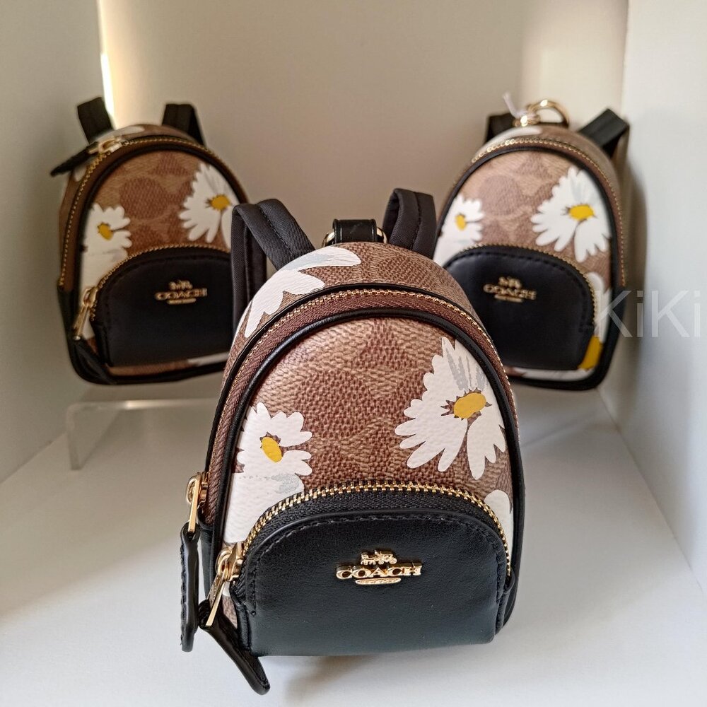 Coach Mini Court Backpack Bag Charm In Signature Canvas With Floral Print CZ602